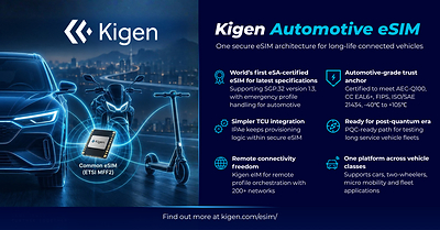Kigen Automotive eSIM first to achieve GSMA eSA certification, bringing latest SGP.32 security to connected vehicle OEMs for long-life fleets